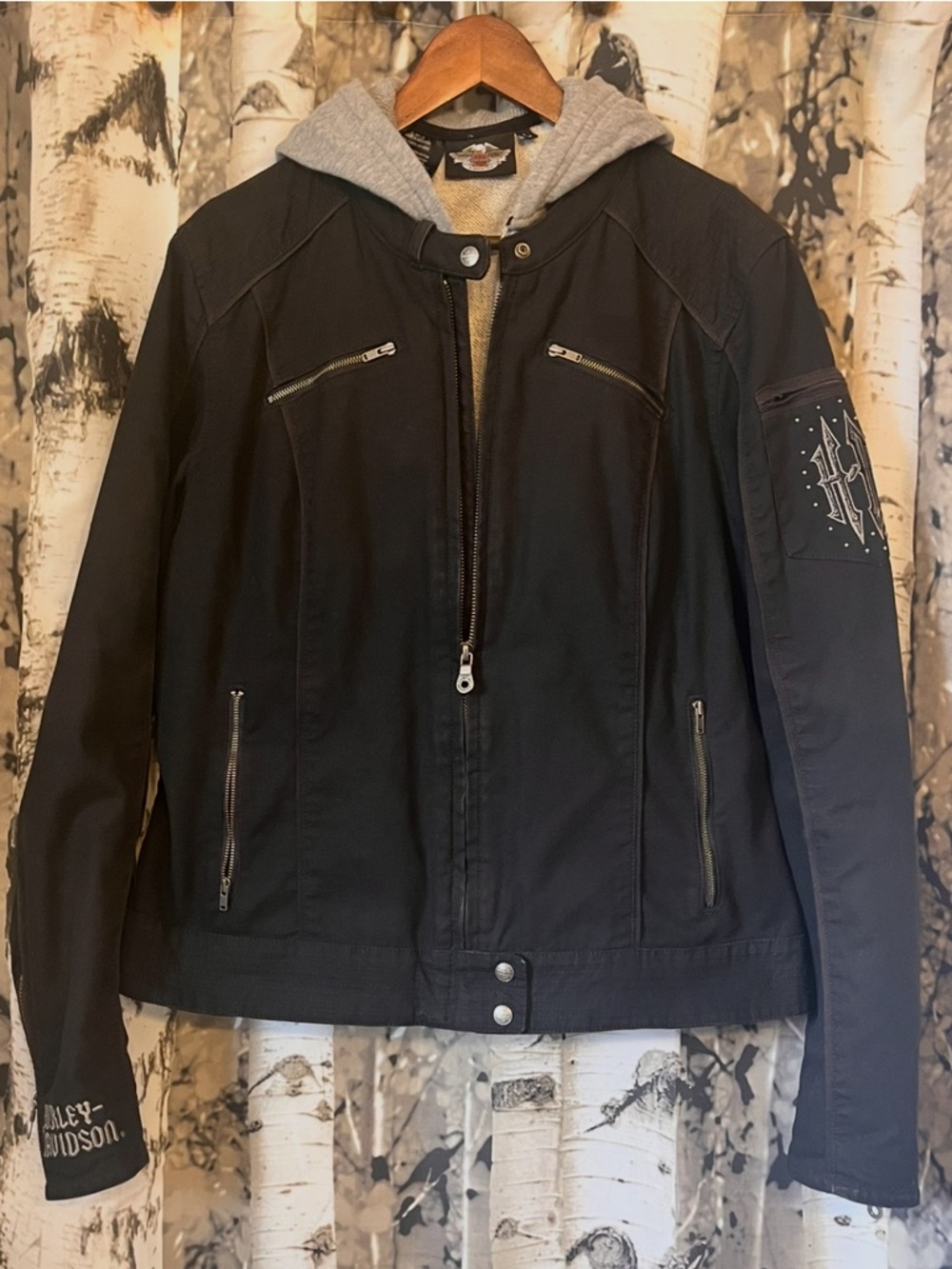 Harley-Davidson Women’s Large Moto Jacket w/ Removable Hoodie Vest Black